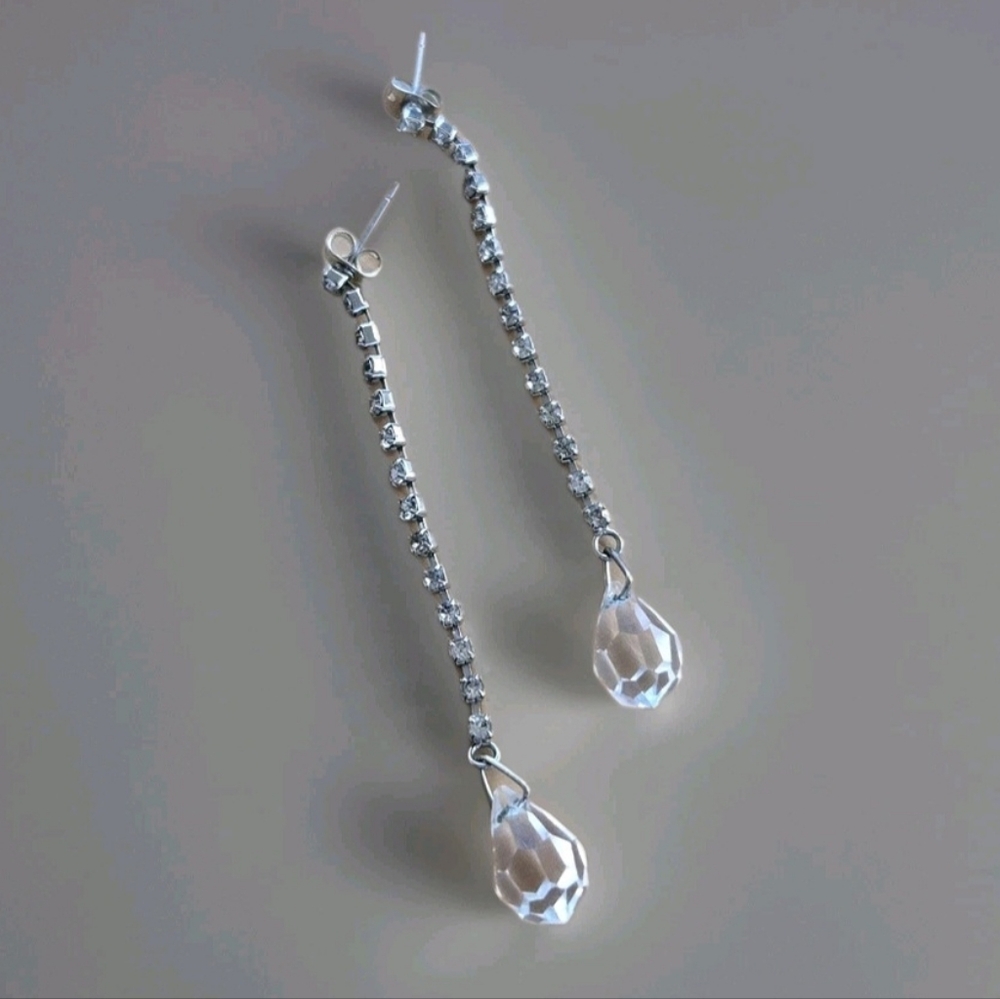Vtg Mid Century Dangle/Drop Rhinestone Earrings, Glam, Party, Old Hollywood